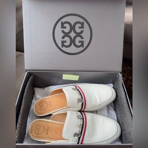 G/FORE Grosgrain and horsebit slip-on white leather loafers (7.5) Retail $225